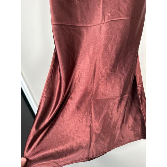 Flounce London Satin Cowl Neck Mini Slip Dress In Chocolate Brown Womens Size 6 - Picture 5 of 11